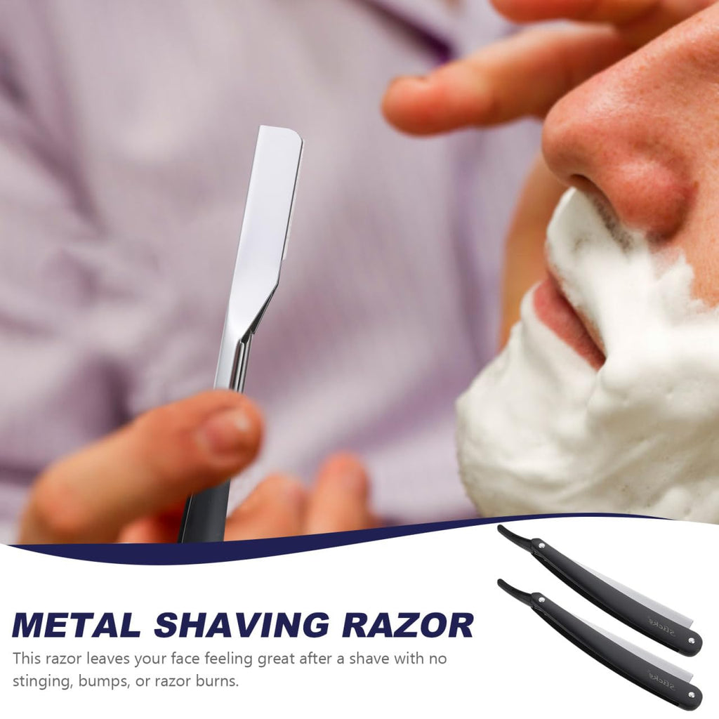 Uonlytech Manual Straight Edge Razor for Men Black Portable Barber Razor Blade Shaper for Precise Shaving and Beard Styling at Home and Travel
