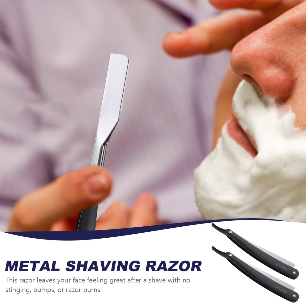 Uonlytech Manual Straight Edge Razor for Men Black Portable Barber Razor Blade Shaper for Precise Shaving and Beard Styling at Home and Travel