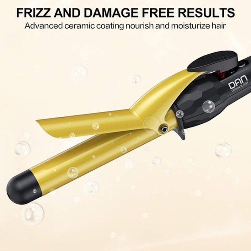 DAN Technology Curling Iron Wand - 1 Inch Tourmaline Ceramic Curler with LCD Display, Fast Heating, Black & Gold