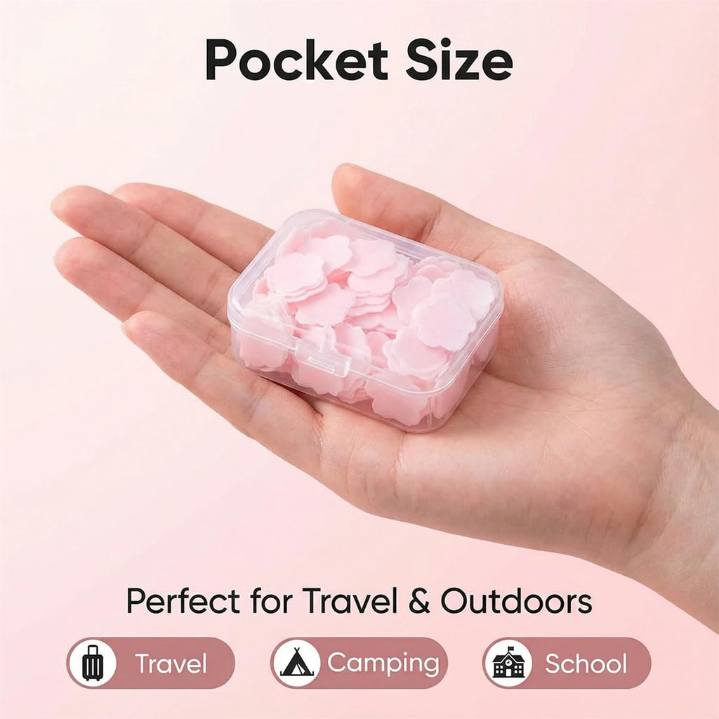 4 Different Scented Mini Fresh Portable Disposable Petal Hand Wash Sheets, Dissolvable Hand Bath Soap, Suitable for Children and Adults, Outdoor, Travel, Camping, 4 Boxes (Approx 400 Sheets)