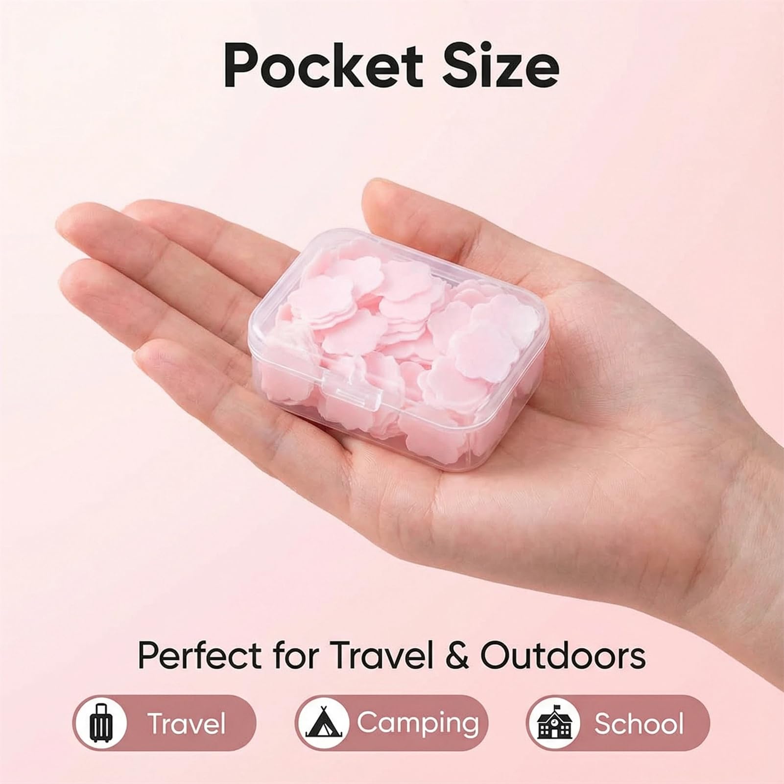 4 Different Scented Mini Fresh Portable Disposable Petal Hand Wash Sheets, Dissolvable Hand Bath Soap, Suitable for Children and Adults, Outdoor, Travel, Camping, 4 Boxes (Approx 400 Sheets)