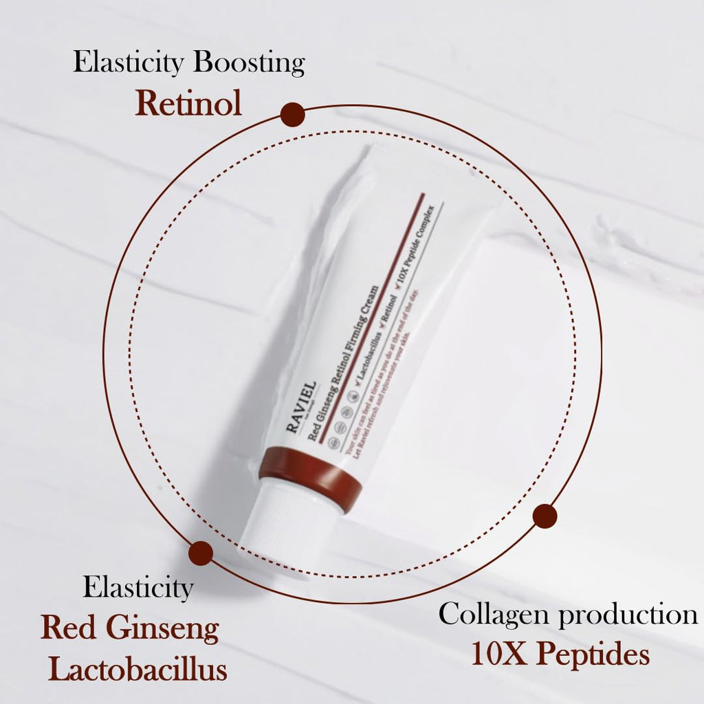 RAVIEL Red Ginseng Retinol Cream (0.002%) | Anti-Wrinkle Moisturizer with 10X Peptide Complex | Boosts Elasticity, Strengthens Skin Barrier, Reduces Irritation, Enhances Skin Vitality (1.7 fl oz)