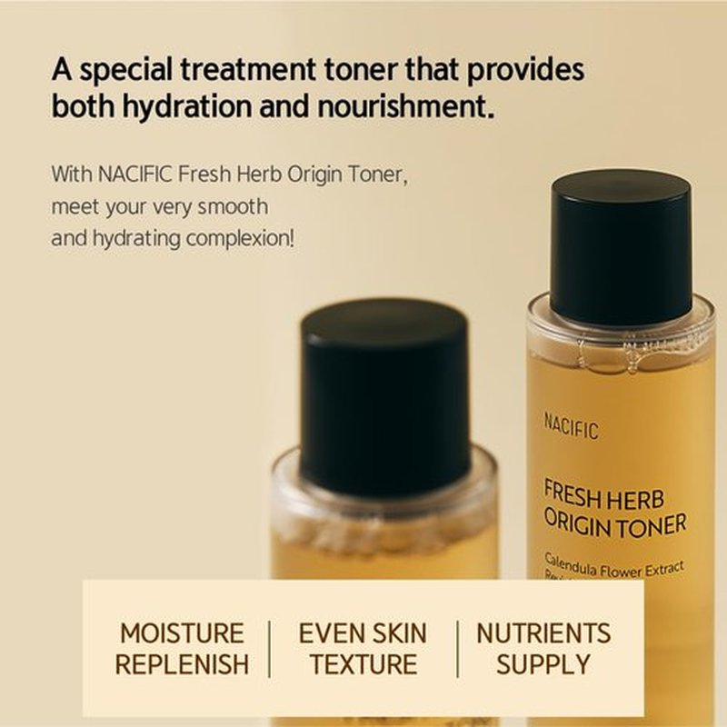NACIFIC Fresh Herb Origin Triple Set - Moisturizing Toner, Serum & Cream with 82% Pot Marigold Water | 150ml, 50ml Each