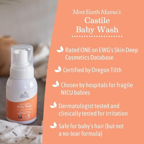 Earth Mama Sweet Orange Baby Liquid Wash - Organic Foaming Hand Soap for Sensitive Skin, 6.27 fl oz
