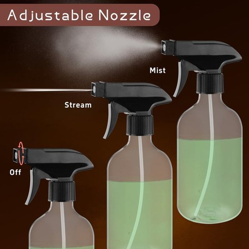 Skiennix 500ml Clear Boston Round Spray Bottles - Adjustable Nozzle for Cleaning, Hair Care & Gardening | 4-Pack
