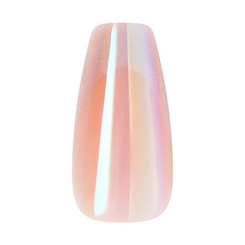 KISS GLAM Embellished Press On Nails, Dusk Mirage, Beige, Medium, Coffin, 32 Count