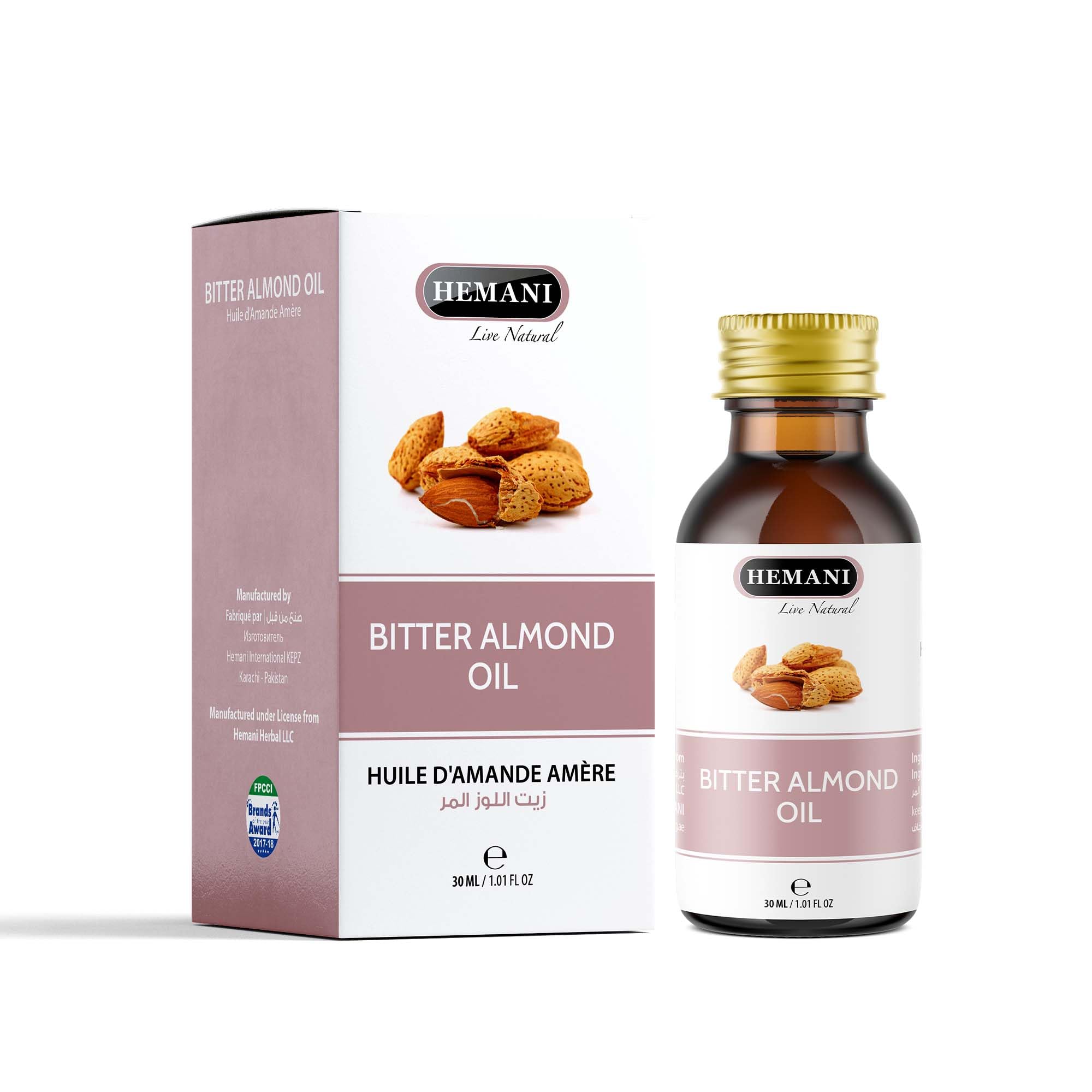 Hemani Bitter Almond Oil 30ml (1 Fl Oz) - 100% Pure Steam Distilled | Soothing Aromatherapy | Natural Essential Oil for Diffuser & Massage