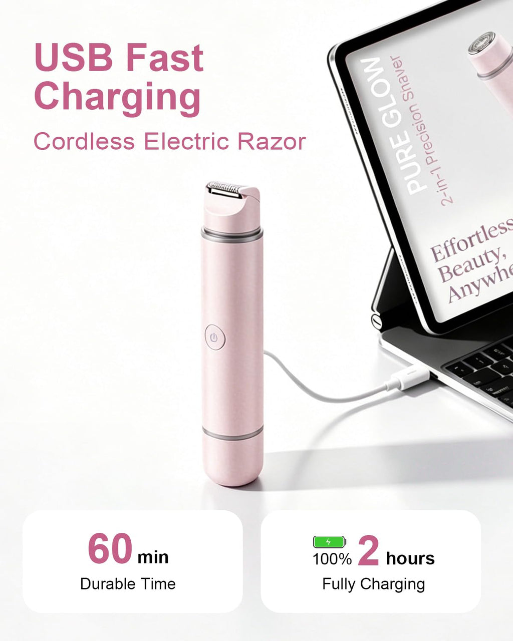 Unimiko 2-in-1 Bikini Trimmer for Women – Electric Shaver for Women, Womens Electric Razor & Trimmer for Sensitive Skin, Adjustable Comb, 100% Waterproof, Portable, USB Charge, Painless (Pink)