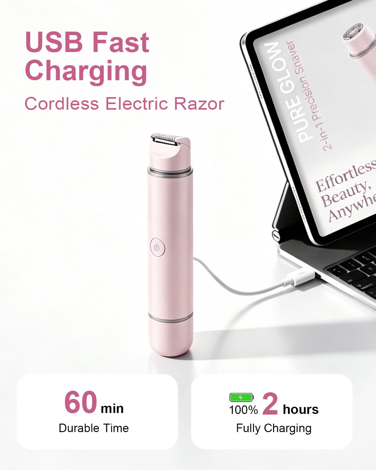 Unimiko 2-in-1 Bikini Trimmer for Women – Electric Shaver for Women, Womens Electric Razor & Trimmer for Sensitive Skin, Adjustable Comb, 100% Waterproof, Portable, USB Charge, Painless (Pink)