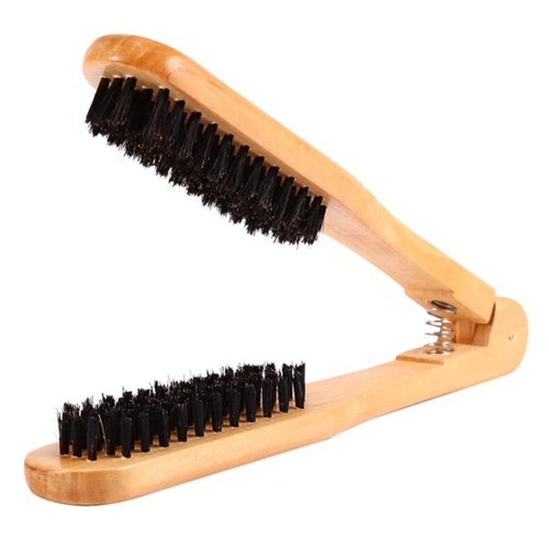 CYSFETENA Wooden Hair Straightening Brush Comb, Double Sided Bristle Brush, Clamp Hair Straightenner for Smoothing and Straightening, Professional Hairdressing Anti-static Comb