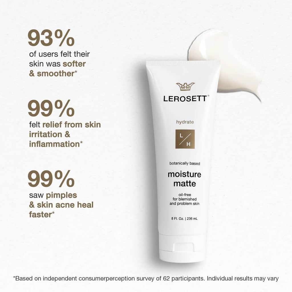 Gunilla Of Sweden LEROSETT Moisture Matte Oil-Free Daily Moisturizer for Acne Prone Skin, Non-Greasy, Lightweight, Non-Comedogenic with Organic Aloe Vera + 5-Herbal Extracts, Vit-C, E 1 oz