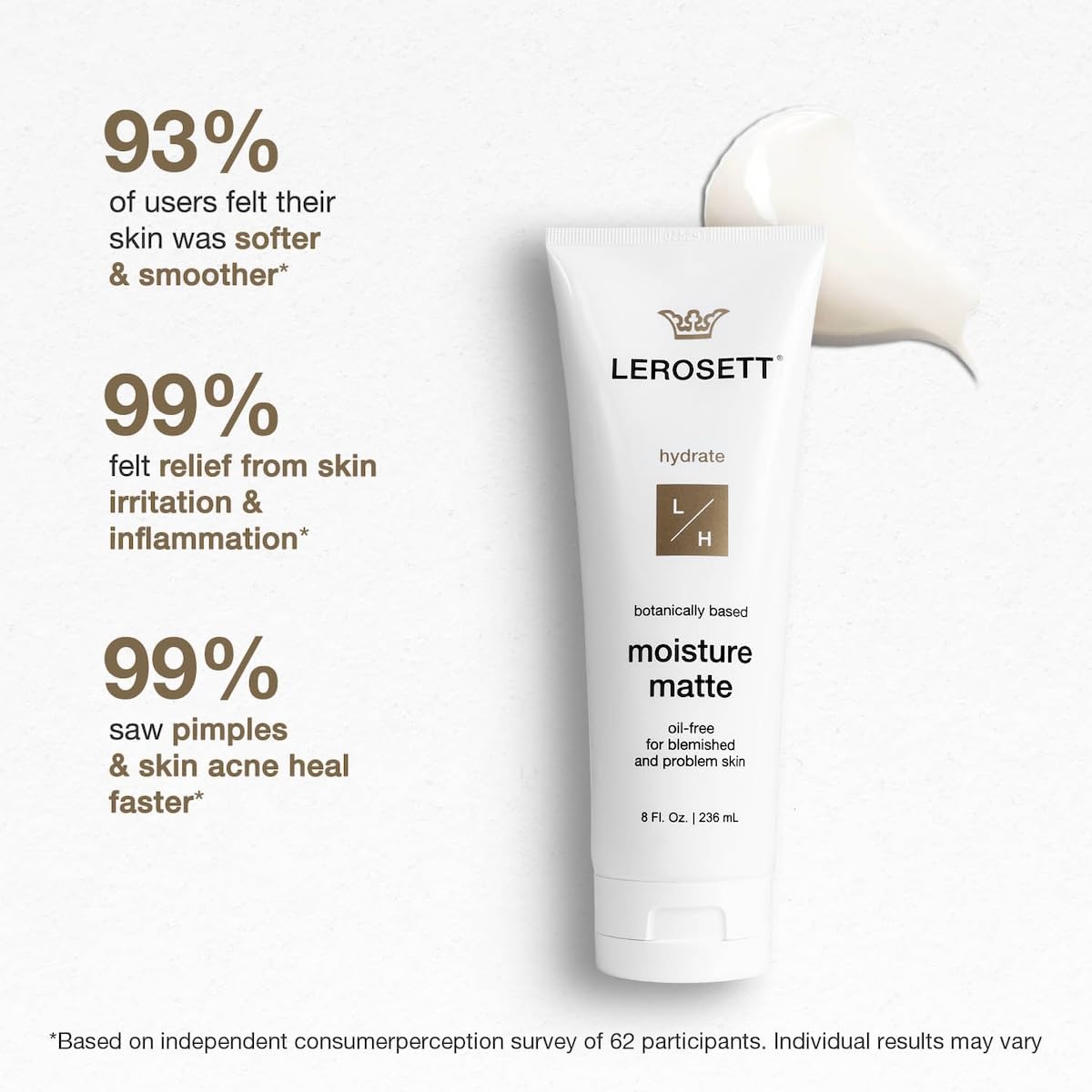 Gunilla Of Sweden LEROSETT Moisture Matte Oil-Free Daily Moisturizer for Acne Prone Skin, Non-Greasy, Lightweight, Non-Comedogenic with Organic Aloe Vera + 5-Herbal Extracts, Vit-C, E 1 oz
