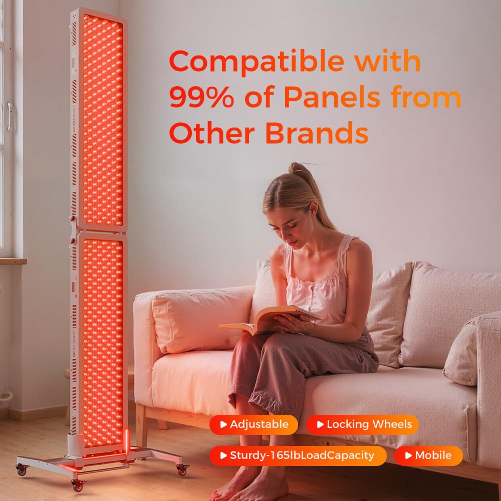Compatible Red Light Therapy Stand, Mobile Stand for Red Near Infrared Light Therapy Devices, Home & Commercial Use, Adjustable Length and Width, Wheel Locks, Easy to Install, Fits 99% of Panels