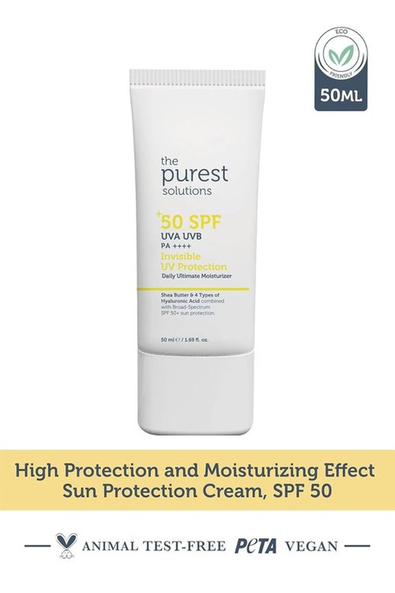 Purest Solutions Invisible UV Protection Daily Moisturizer SPF 50+ | Hydrating Hyaluronic Acid & Shea Butter - Anti-Aging for All Skin Types (1.69 fl. oz)