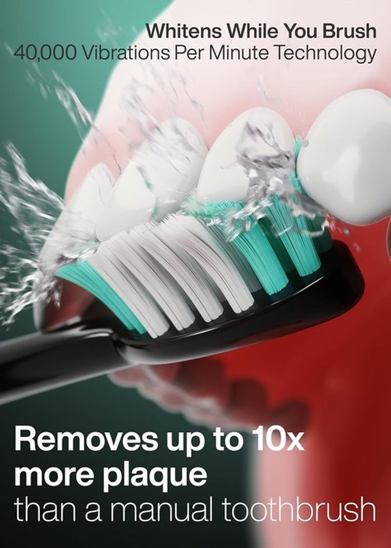 Aquasonic Black Series Ultra Whitening Toothbrush - ADA Accepted Electric Toothbrush | 8 Brush Heads & Travel Case, 40,000 VPM Motor