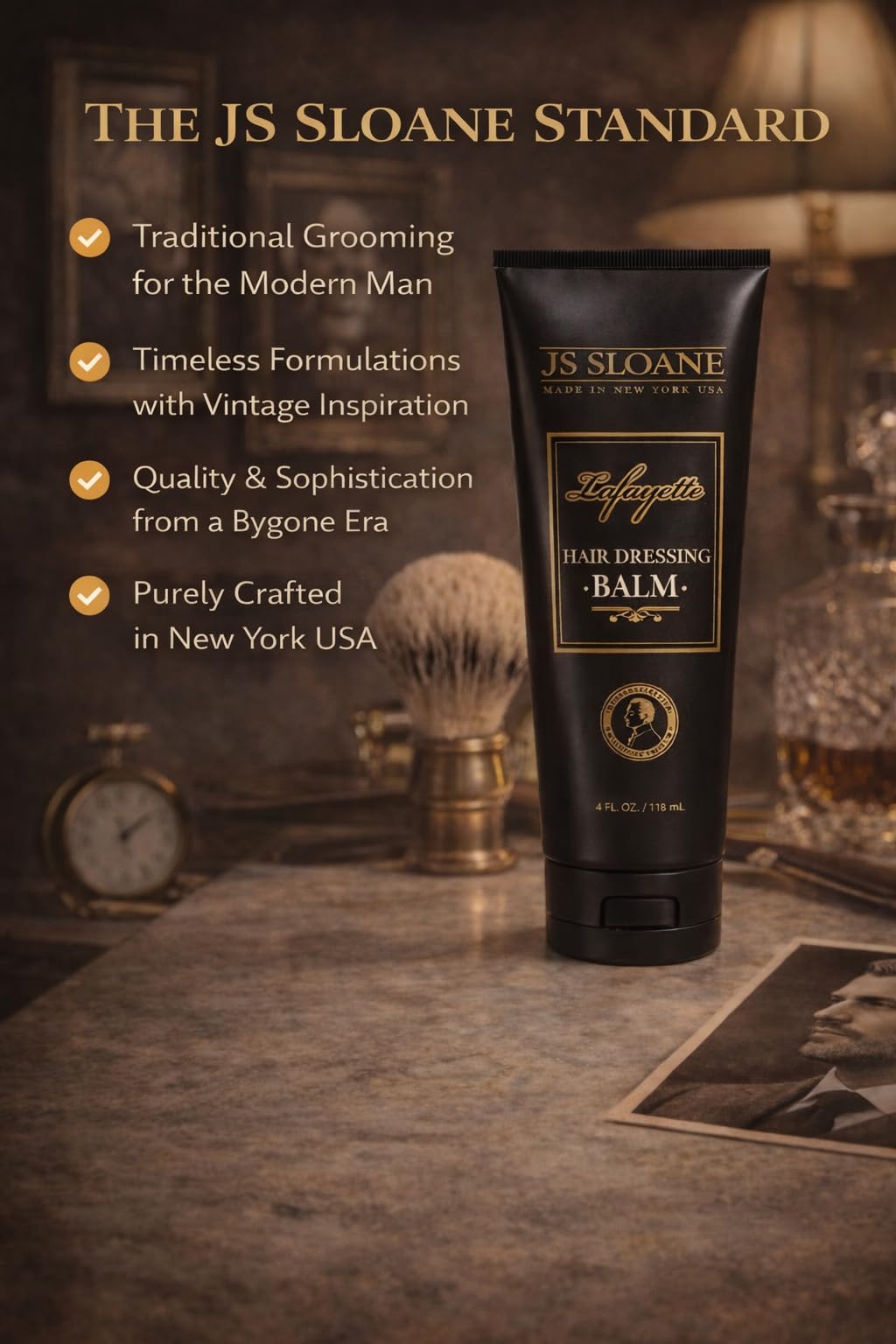 JS Sloane Hair Dressing Balm for Men – Lightweight Styling Cream for Shine & Texture – Restores Dry, Thick & Coarse Hair – Non-Greasy, Medium Hold, Beard Friendly – 4 Fl Oz / 118 mL