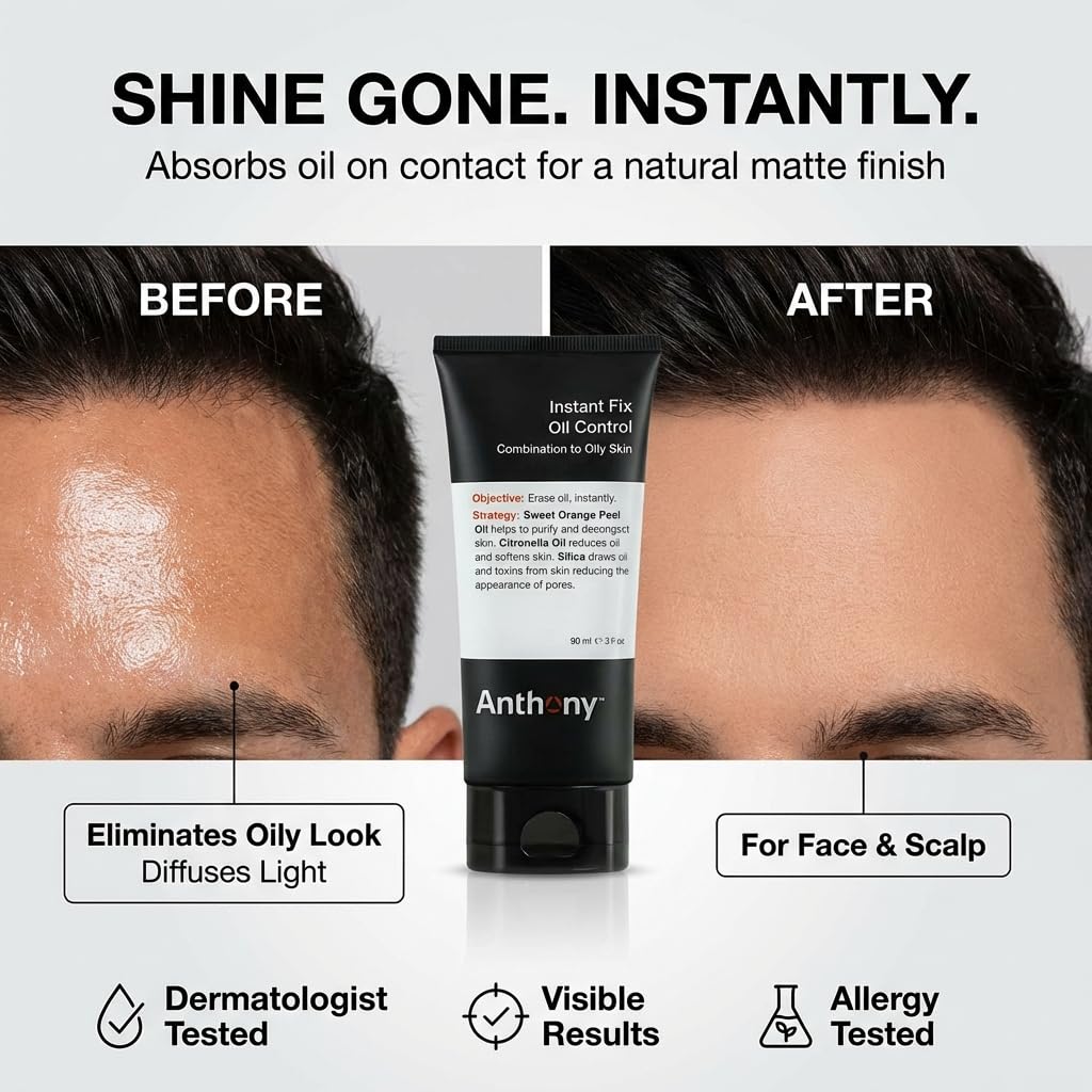 Anthony Instant Fix Oil Control for Men - Mattifying Lotion for Oily Skin | Moisturizer & Pore Minimizer - 3 Fl Oz