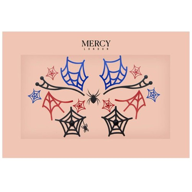 Spiderwebs Face Jewels by Mercy London Red Blue Black Costume Accessories Face Gems Jewels All In One Halloween Headpiece Stick On Spider Man