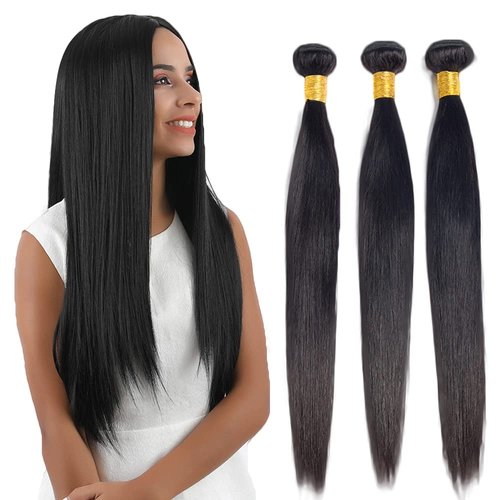 #1B Black Bundles Human Hair Straight Bundles 30 32 34 Inch Unprocessed Brazilian Virgin Remy Hair 3 Bundle Natural Black Straight Human Hair Extensions 50 Gram Per Bundle