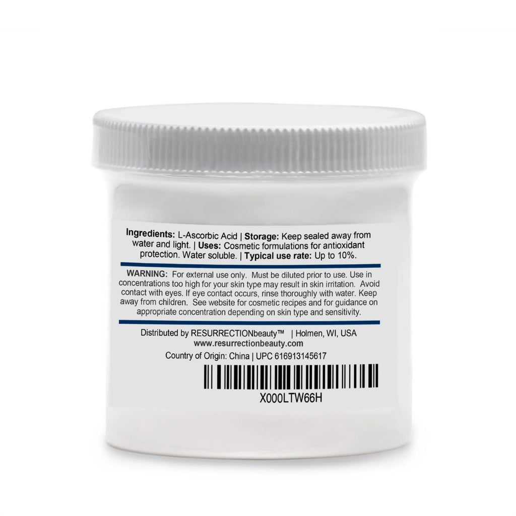 100% Pure L-Ascorbic Acid (Cosmetic Vitamin C Powder for Face) to Make Your Own Premium Beauty Serum, Skincare Mask Treatment, Hyaluronic Serums with Vit C & DIY Facial Skin Care Products 6 OZ