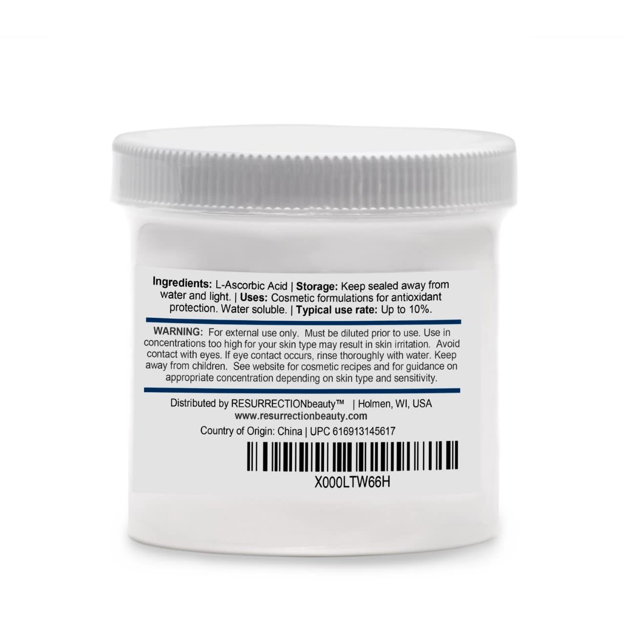 100% Pure L-Ascorbic Acid (Cosmetic Vitamin C Powder for Face) to Make Your Own Premium Beauty Serum, Skincare Mask Treatment, Hyaluronic Serums with Vit C & DIY Facial Skin Care Products 6 OZ