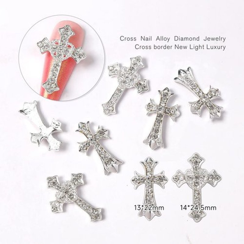 20pcs Retro Alloy Pearl Cross Nail Charms, Y2K Rhinestones for Nail Art, Punk Gothic Design Kit