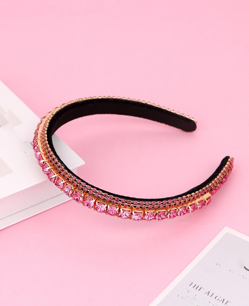 Wecoe Hot Pink Rhinestone Headband - Shine Bright Like a Diamond - Perfect for Weddings, Homecoming Prom, Birthday, Parties, and Daily Wear - Great Gift for Women and Girls!