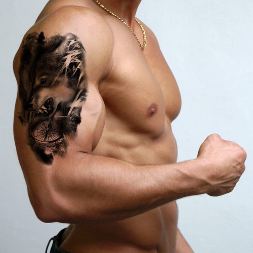 PADOUN Animal Temporary Tattoos, 15-Sheet Black Tiger Lion Wolf Totem Adult Tattoos Temporary, Fake Tattoos Men