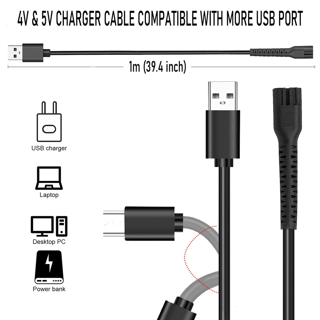 KAYNWAY Charger Cord for Wahl 8164 Finale & 8173 Vanish Shaver, Replacement Charging Cable Power Cord for Wahl Magic Clip Senior Sterling-4 Detailer Lithium-Ion Pro Clippers (USB Black)