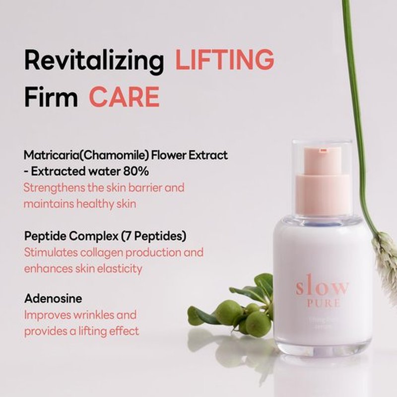 slowPURE Lifting Firm Serum - 7 Peptides & 80% Chamomile, Visibly Firms & Tightens for Fine Lines, Glass Skin Glow | Milky Texture (1.69 fl.oz)