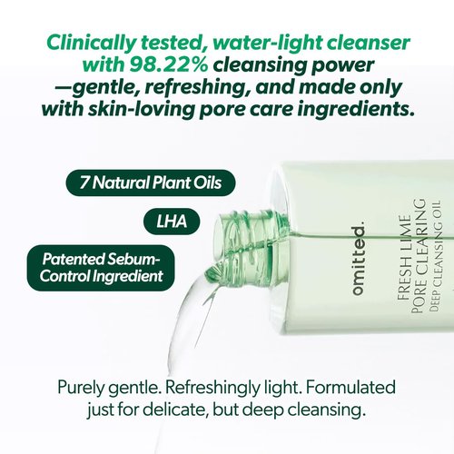 Omitted Fresh Lime Pore Clearing Deep Cleansing Oil (200ml) - Makeup Remover with LHA and Natural 7-Oil Complex, Lightweight Blackhead Cleanser, Korean Skincare, 6.76 fl. oz.