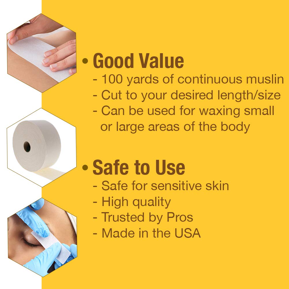 Gigi Epilating Muslin Roll – Wax Strips for Hair Removal, Natural Muslin Wax Roll for Face & Body, 3.25-inch X 100 Yards