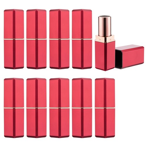 Allwon 10Pcs Red Empty Lipstick Tubes DIY Lip Balm Container (Square Tube)