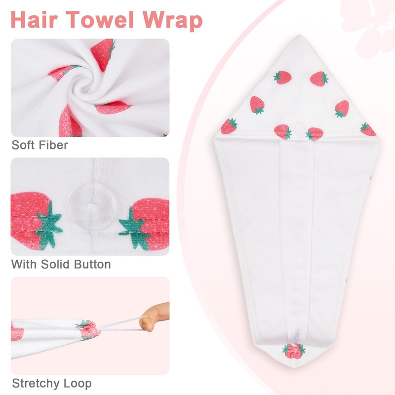Unicorn Castle Microfiber Hair Towel for Kids 2Pack Hair Wrap Towels Absorbent Hair Drying Towel Wrap Hair Turbans for Curly Thick Hair, Pink White Strawberry