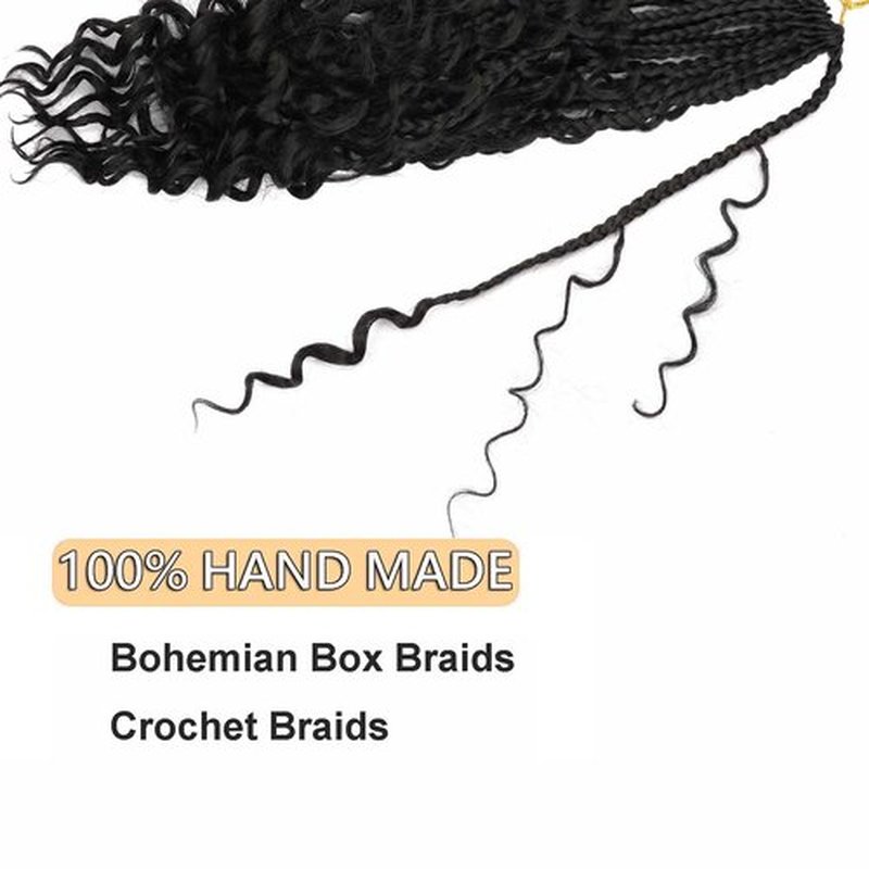 8 Packs Bohemian Box Braid Hair Crochet Box Braids with Curly Ends 12 Inch Goddess Box Braids Crochet Hair for Women Boho Braids (1B, 12 inch 8 pack)