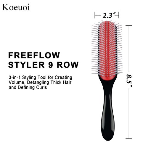 Classic Styling Curly Hair Brush - 9 Row Black Detangling Brush for Wet or Dry Hair | Perfect for Men & Women
