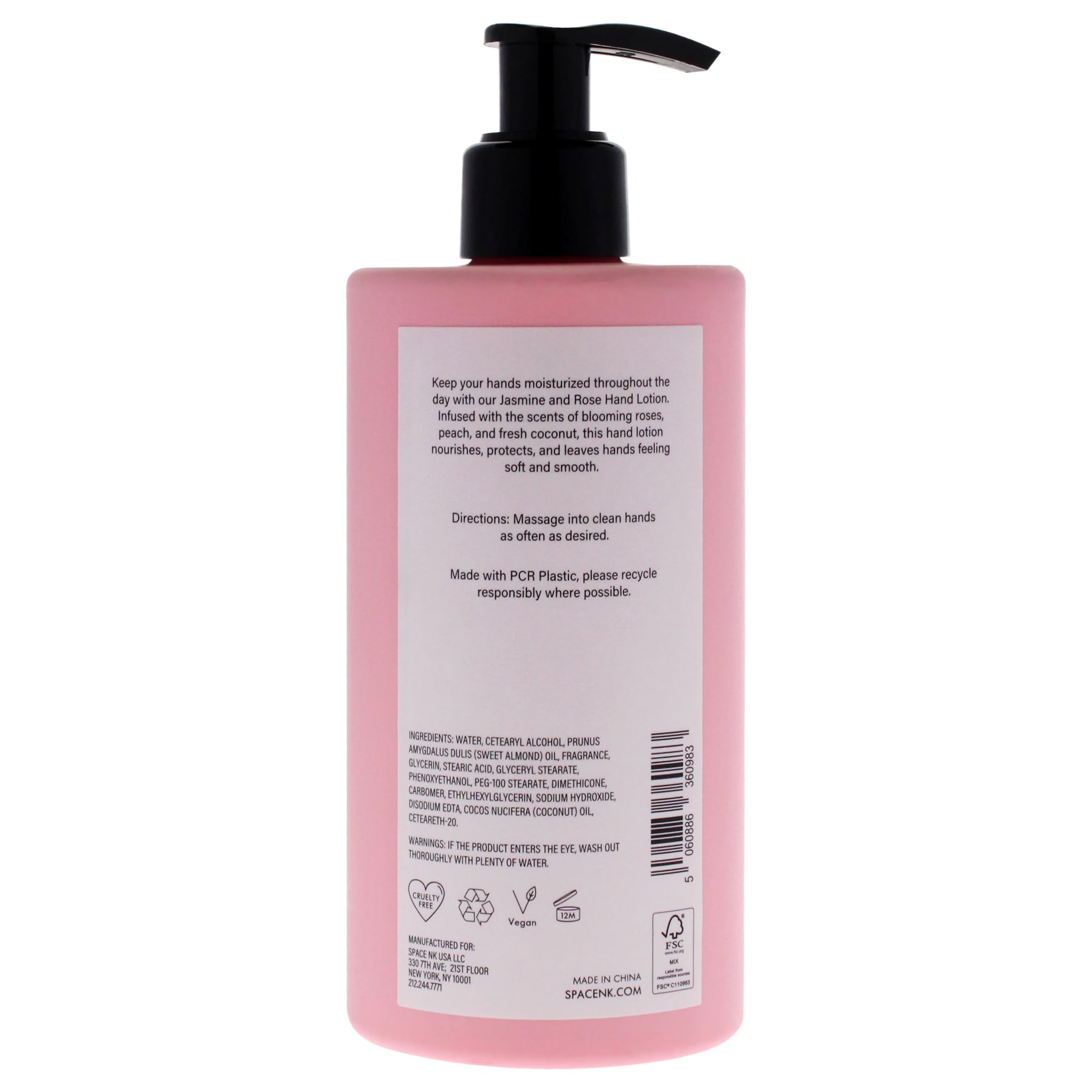 Beauty SpaceNK Jasmine & Rose Hand Lotion – Nourishes & Protects – Softens & Smooths Dry Skin – Fast-Absorbing, Non-Greasy – Vegan & Cruelty-Free – 11.8 oz