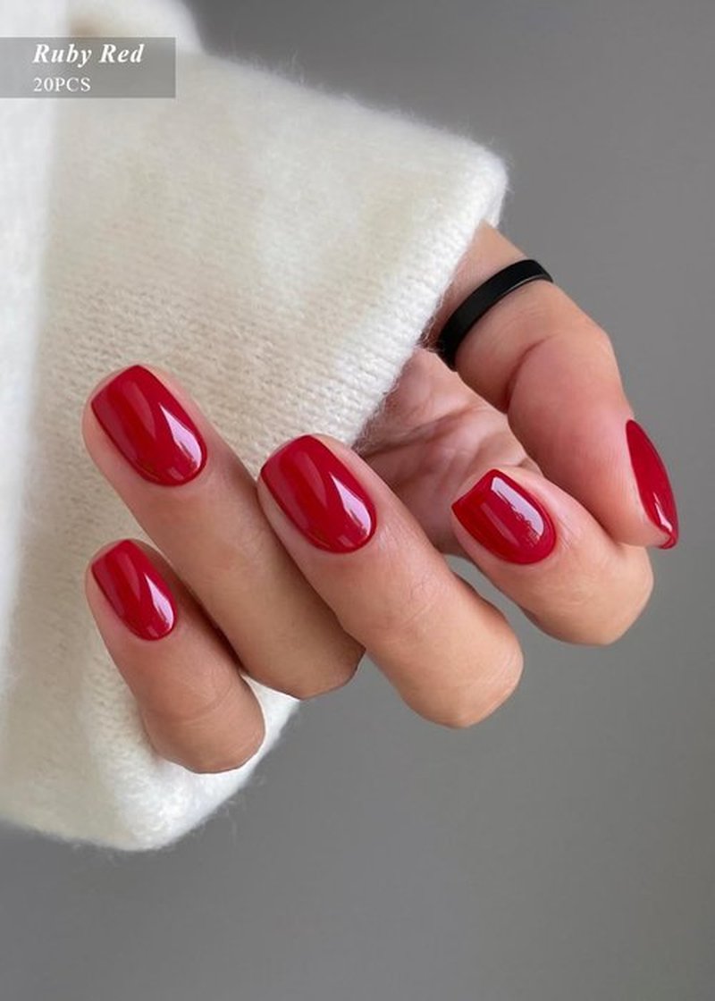 AutyaMee Semi Cured Gel Nail Strips (Ruby Red), 20 Pcs Gel Nail Wraps, Stickers, UV Light Required, Salon Quality, Long Lasting