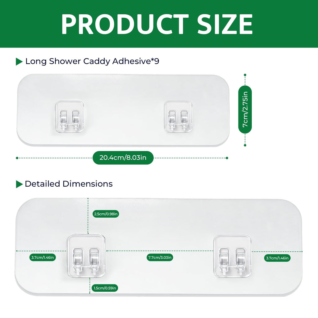 DSJIFGEW 9 Pack Shower Caddy Adhesive Replacement Strips, Heavy Duty Clear Waterproof Sticky Hooks, No Drilling Wall Mount for Shower Shelves, Bathroom Storage, Kitchen Rack & Soap Holder