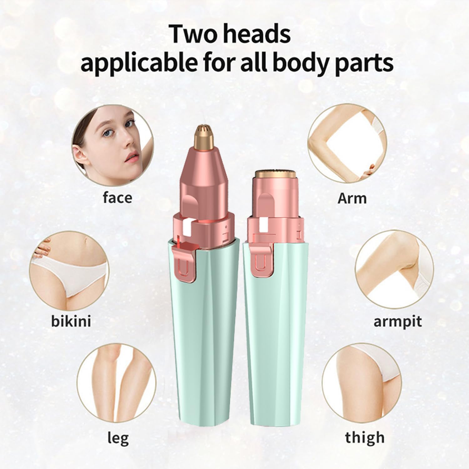 Facial Hair Remover for Women - Green USB Rechargeable Eyebrow Trimmer & Face Shaver with LED Light, 2-in-1 Hair Removal Device for Smooth Skin