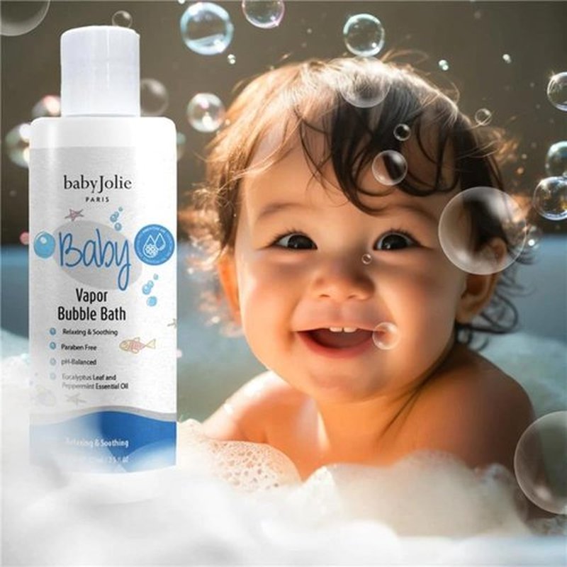 Baby Jolie Vapor Bubble Bath - Aromatherapy for Stuffy Nose & Cough Relief | Natural Eucalyptus & Peppermint, 7.5 oz