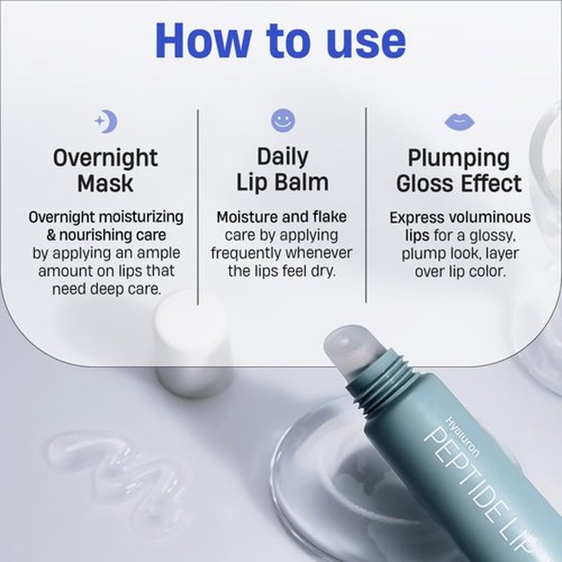 DERMATORY Hyalluron Peptide Lip Mask Balm - Hydrating & Moisturizing Treatment for Day & Night (10ml)