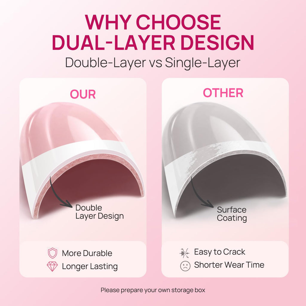 Krofaue French Tips Press On Nails – Pink Matte Short Almond Press On Nails, 15 Sizes Reusable Acrylic Nail Tips Soft Gel Nail Tips for Women Nail Salon & Home DIY