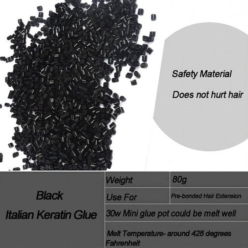 Italian Keratin Glue Hair Adhesive Beads for Hot Fusion Nail/I Tip Hair Extensions 80g- Black