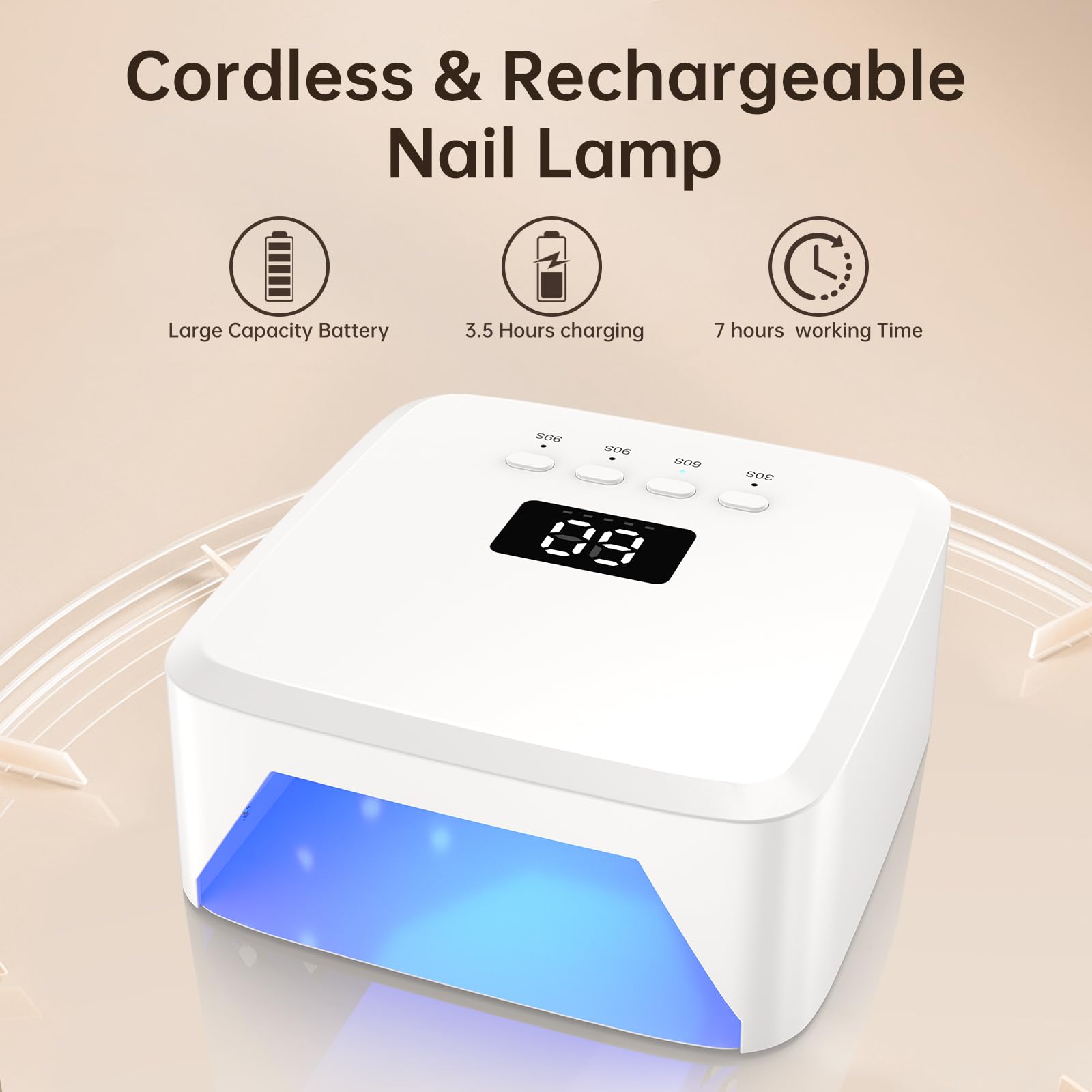 UV Nail Lamp CHRISTINE SHELLY, Rechargeable LED Nail Light Professional Nail Dryer with 4 Timer Setting, Touch Control & Auto Sensor, Curing lamp for Salon & Home