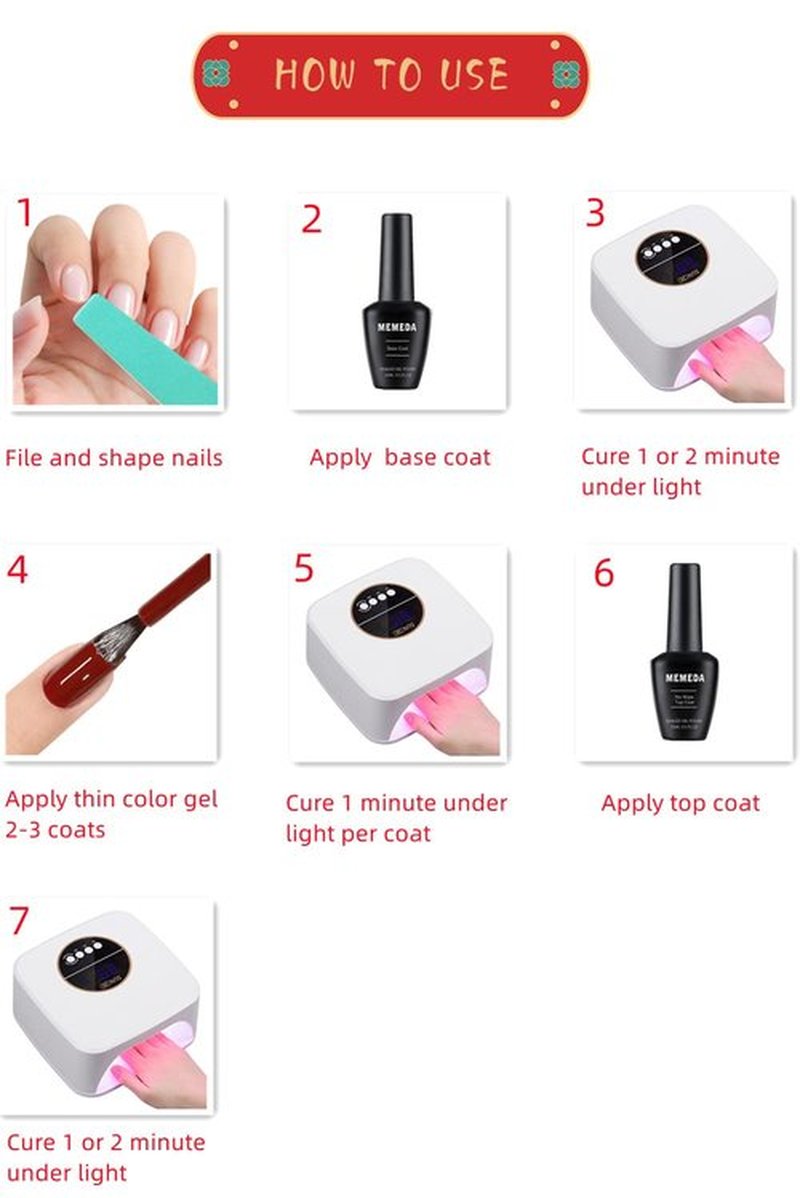 MEMEDA Gel Nail Polish, UV Nail Lacquer, Red Nail Polish,With Led Lamp 0.5 fl oz …