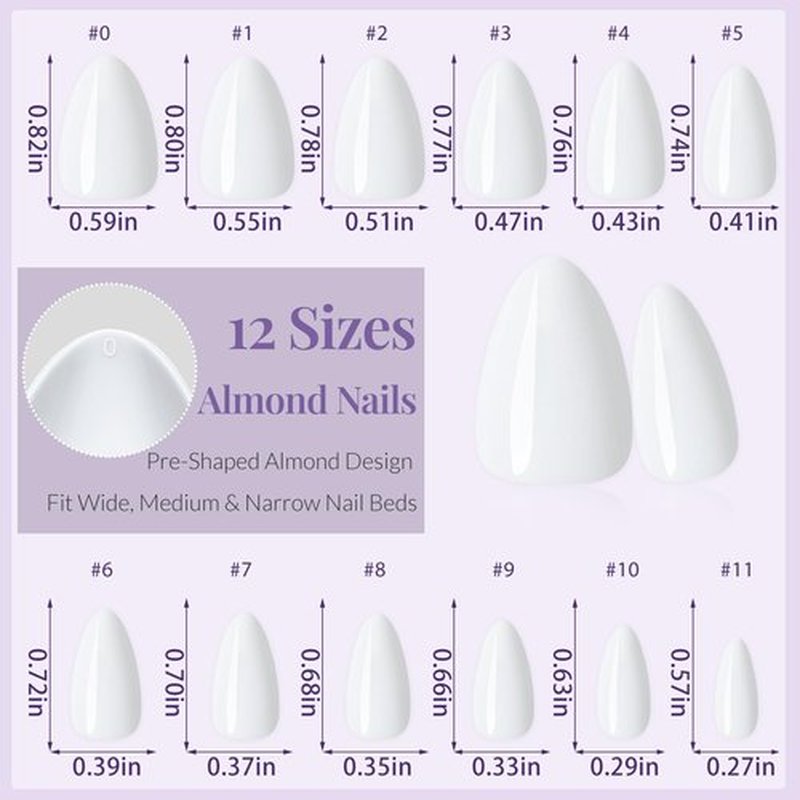 AddFavor White Almond Press on Nails Short Fake Nails Press ons, 240pcs Acrylic Nails Short Press on Nails Almond for Women Stick on Nails