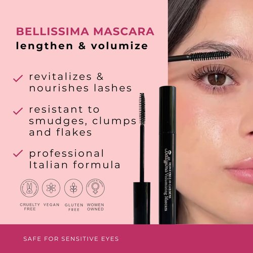 Honeybee Gardens Bellissima Volumizing Mascara - Black Lace | Lightweight, Bold Lashes, Vegan, 0.13 oz