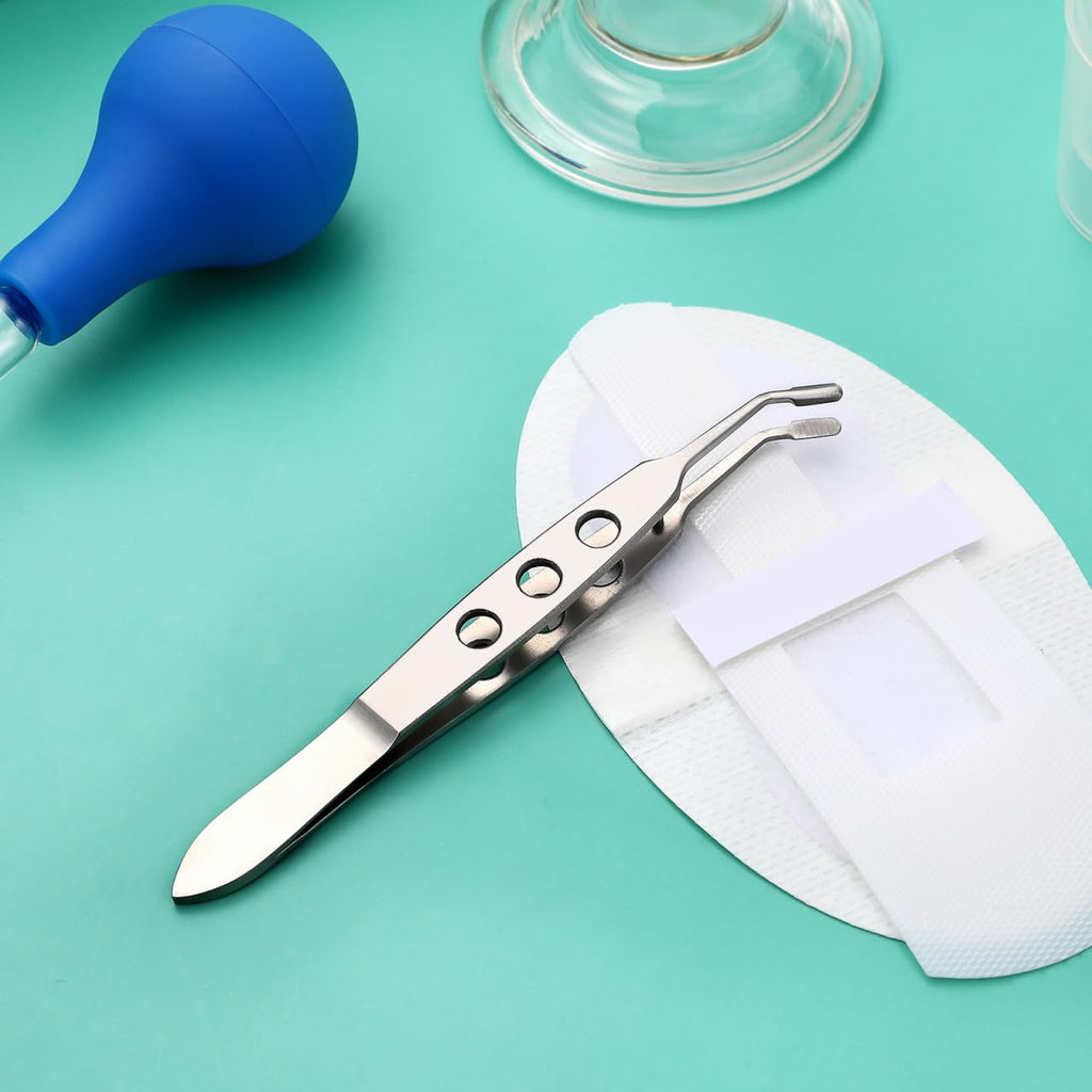 Healvian Meibomian Gland Expressor Forceps Stainless Steel Eyelid Massage Tweezer with Positioning Pin and Non-Slip Handle, 4.13 Inch