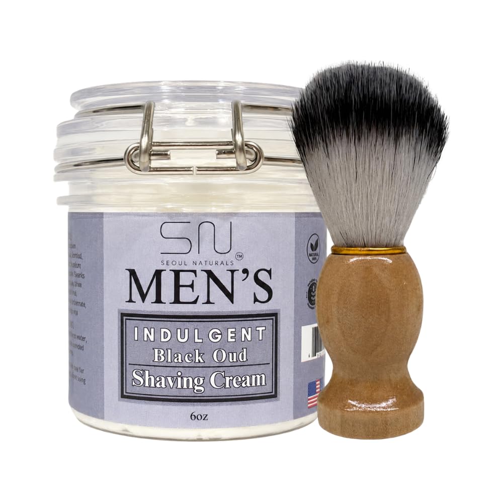 Seoul Naturals Indulgent Black Oud Shaving Cream with Barber Brush, k beauty, 6 oz